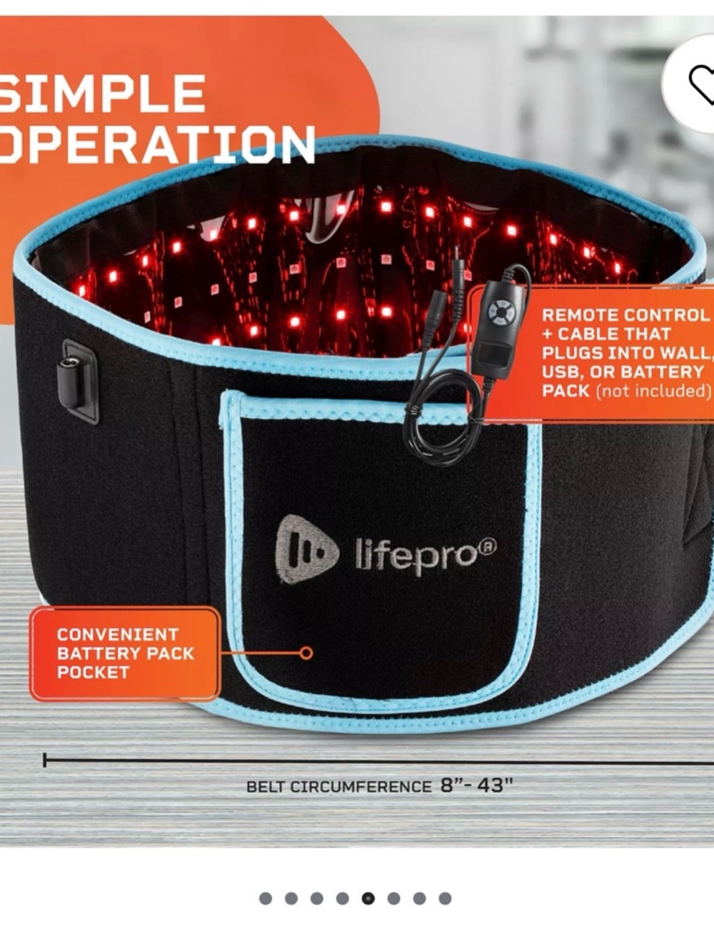LifePro LED Therapy Waist Belt - Black with Light Blue Trim